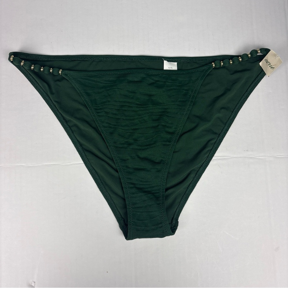 Aerie Women's XL Bikini Bottom Army Green Gold Ring Cheeky Swimsuit New with Tag